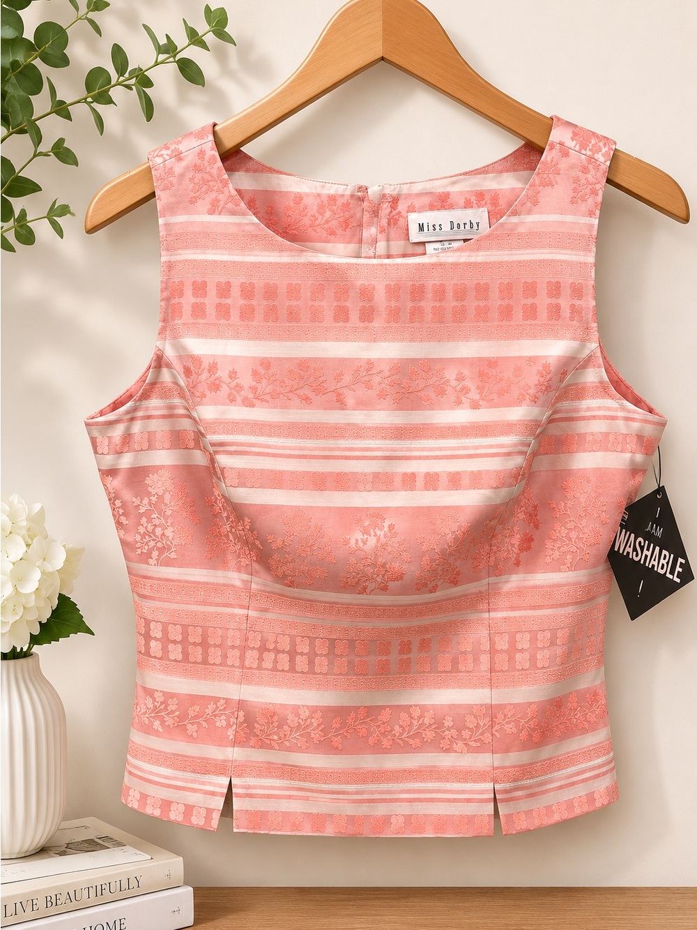 Miss Derby Coral Pink Jacquard Crop Top